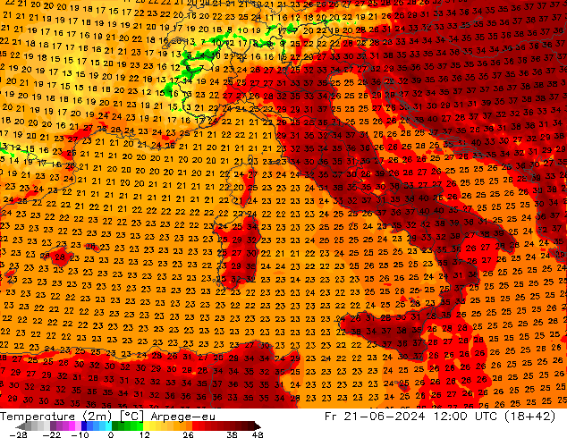 карта температуры Arpege-eu пт 21.06.2024 12 UTC