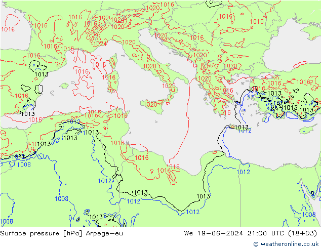 Surface pressure Arpege-eu We 19.06.2024 21 UTC