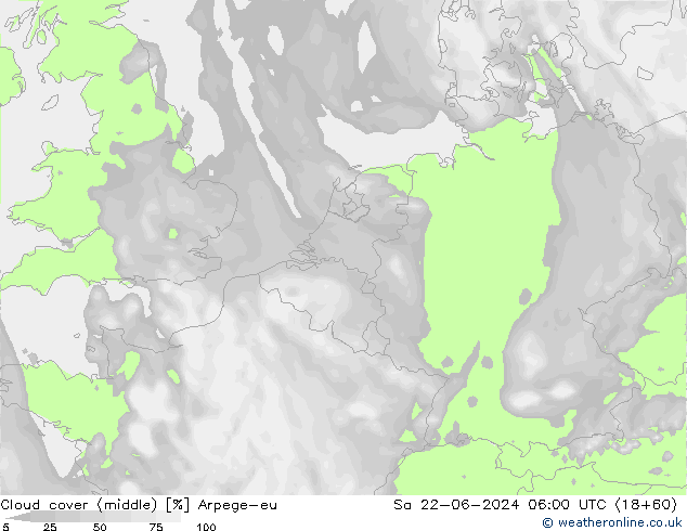Cloud cover (middle) Arpege-eu Sa 22.06.2024 06 UTC