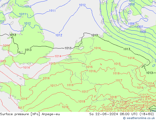 Surface pressure Arpege-eu Sa 22.06.2024 06 UTC