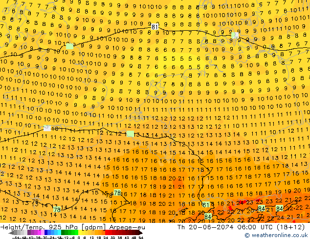 Height/Temp. 925 hPa Arpege-eu gio 20.06.2024 06 UTC