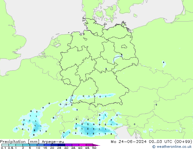 precipitação Arpege-eu Seg 24.06.2024 03 UTC