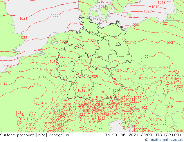 Luchtdruk (Grond) Arpege-eu do 20.06.2024 09 UTC