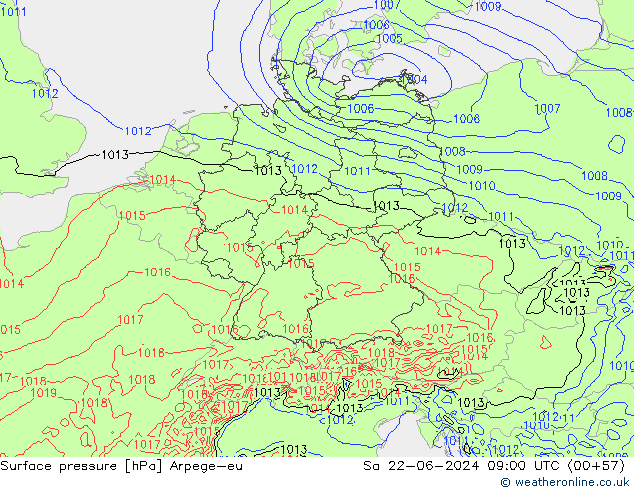 Atmosférický tlak Arpege-eu So 22.06.2024 09 UTC
