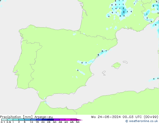 Precipitation Arpege-eu Mo 24.06.2024 03 UTC