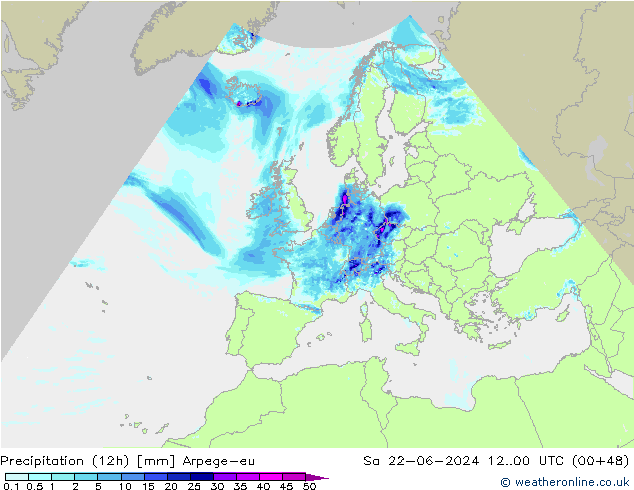 降水量 (12h) Arpege-eu 星期六 22.06.2024 00 UTC