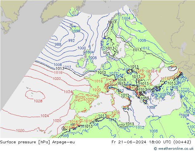 приземное давление Arpege-eu пт 21.06.2024 18 UTC