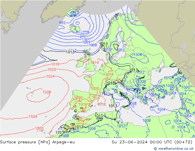 Atmosférický tlak Arpege-eu Ne 23.06.2024 00 UTC