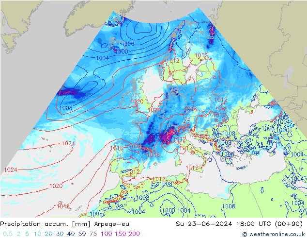 Toplam Yağış Arpege-eu Paz 23.06.2024 18 UTC