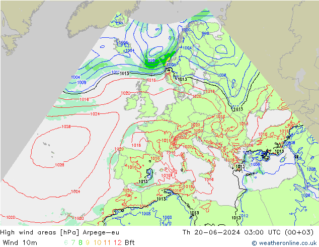 High wind areas Arpege-eu jue 20.06.2024 03 UTC