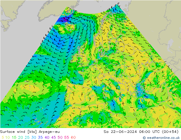 Wind 10 m Arpege-eu za 22.06.2024 06 UTC