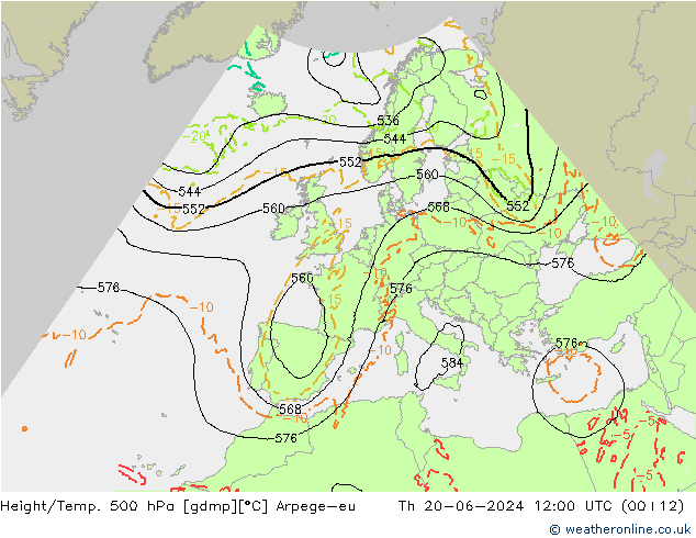 Height/Temp. 500 hPa Arpege-eu Do 20.06.2024 12 UTC