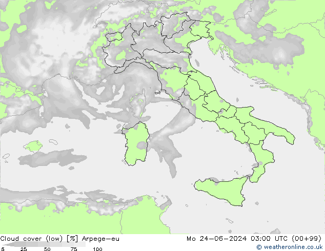 nízká oblaka Arpege-eu Po 24.06.2024 03 UTC