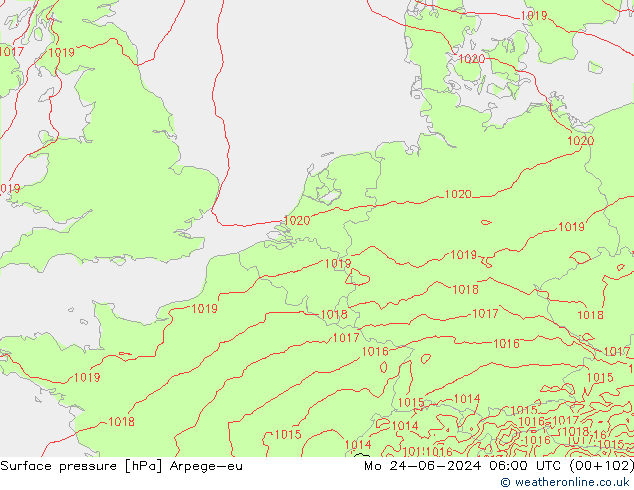 pressão do solo Arpege-eu Seg 24.06.2024 06 UTC