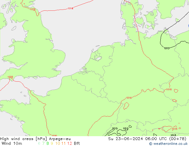 High wind areas Arpege-eu Ne 23.06.2024 06 UTC