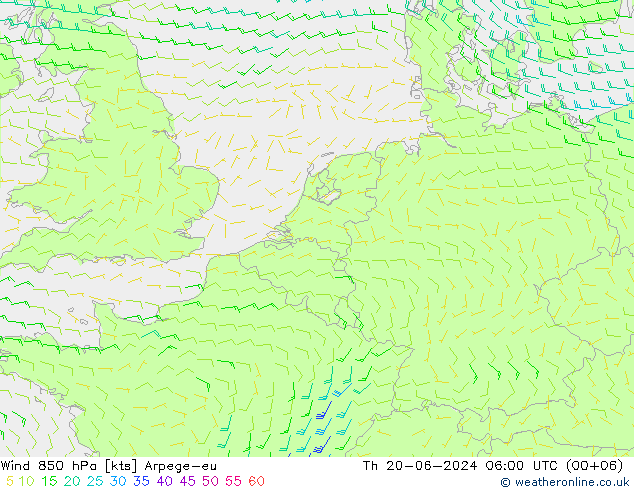 风 850 hPa Arpege-eu 星期四 20.06.2024 06 UTC