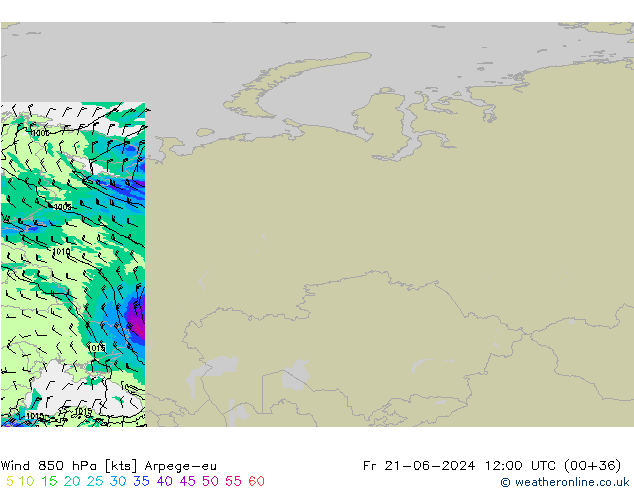 Rüzgar 850 hPa Arpege-eu Cu 21.06.2024 12 UTC