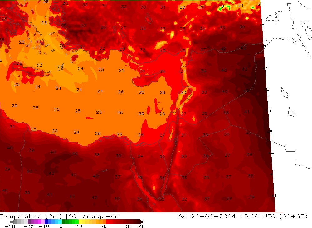 Temperatura (2m) Arpege-eu sab 22.06.2024 15 UTC