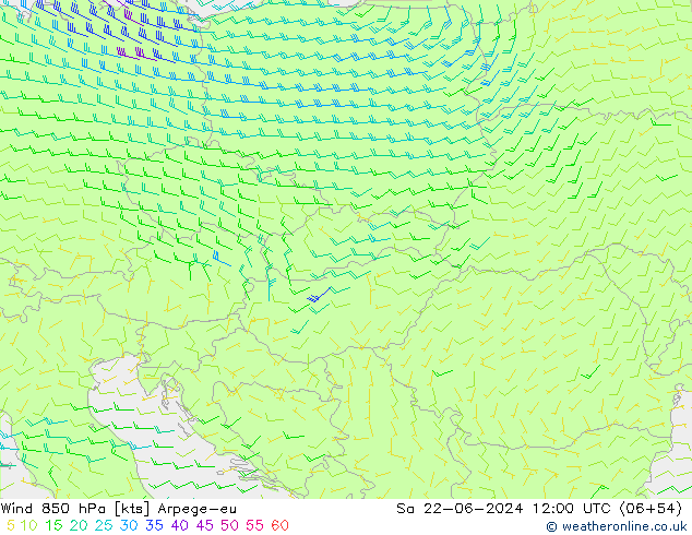 wiatr 850 hPa Arpege-eu so. 22.06.2024 12 UTC