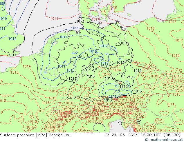 Pressione al suolo Arpege-eu ven 21.06.2024 12 UTC