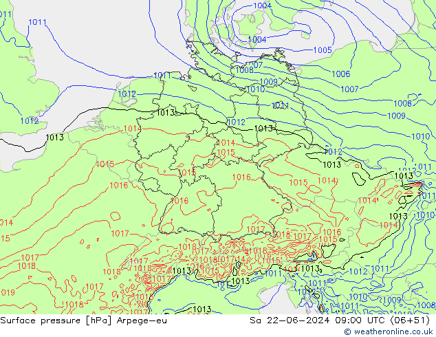 Surface pressure Arpege-eu Sa 22.06.2024 09 UTC