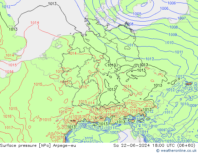 Atmosférický tlak Arpege-eu So 22.06.2024 18 UTC