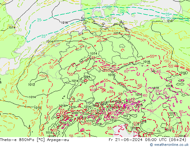 Theta-e 850hPa Arpege-eu Fr 21.06.2024 06 UTC