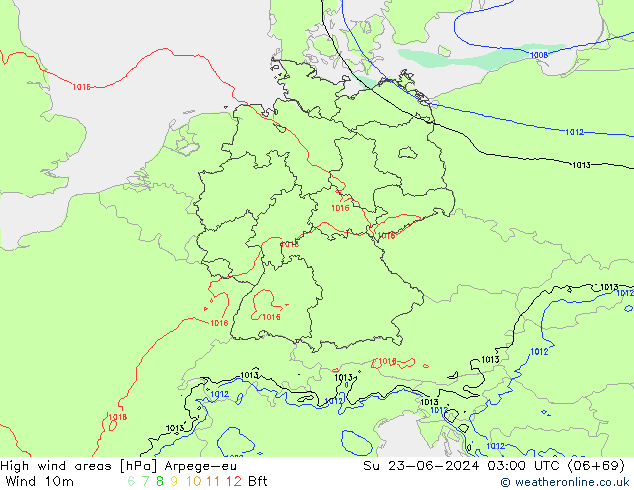 High wind areas Arpege-eu Вс 23.06.2024 03 UTC