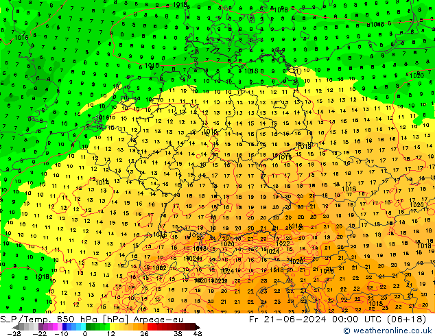 SLP/Temp. 850 hPa Arpege-eu vr 21.06.2024 00 UTC