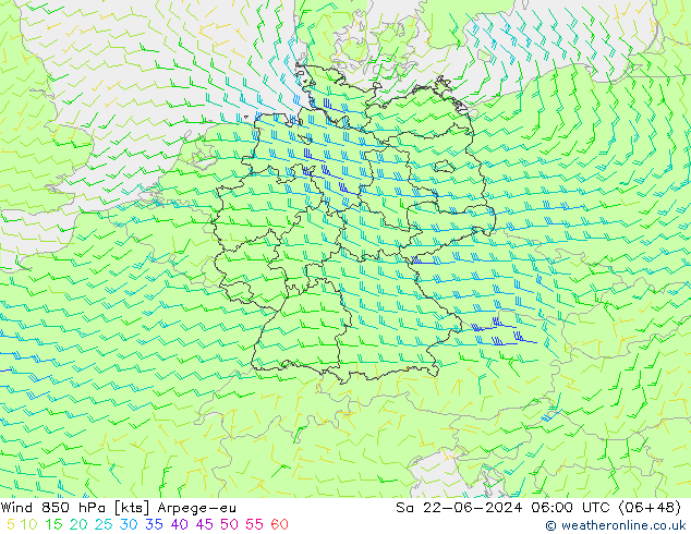 风 850 hPa Arpege-eu 星期六 22.06.2024 06 UTC