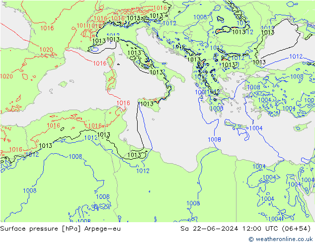 приземное давление Arpege-eu сб 22.06.2024 12 UTC