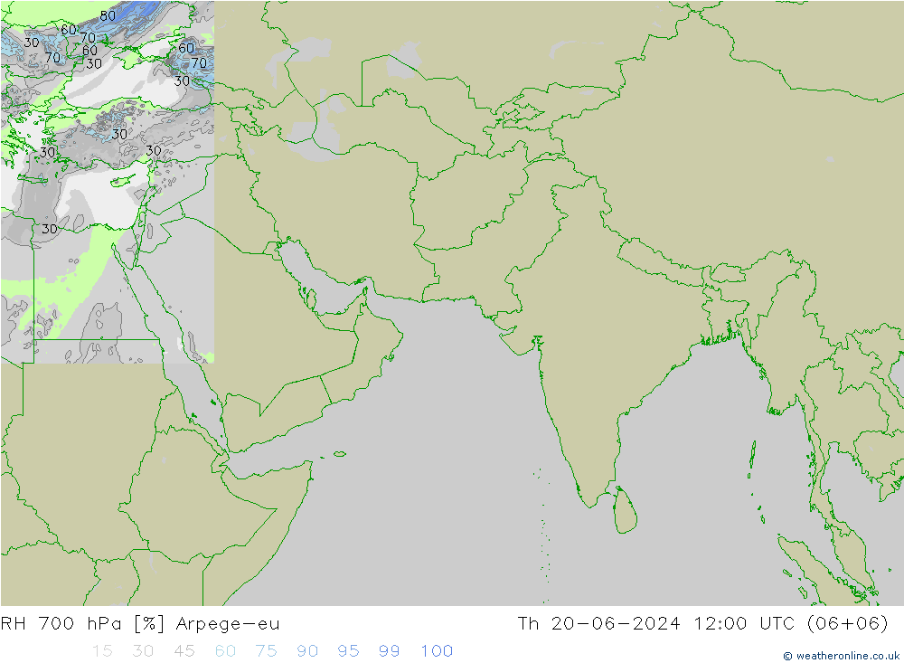 RH 700 hPa Arpege-eu Th 20.06.2024 12 UTC