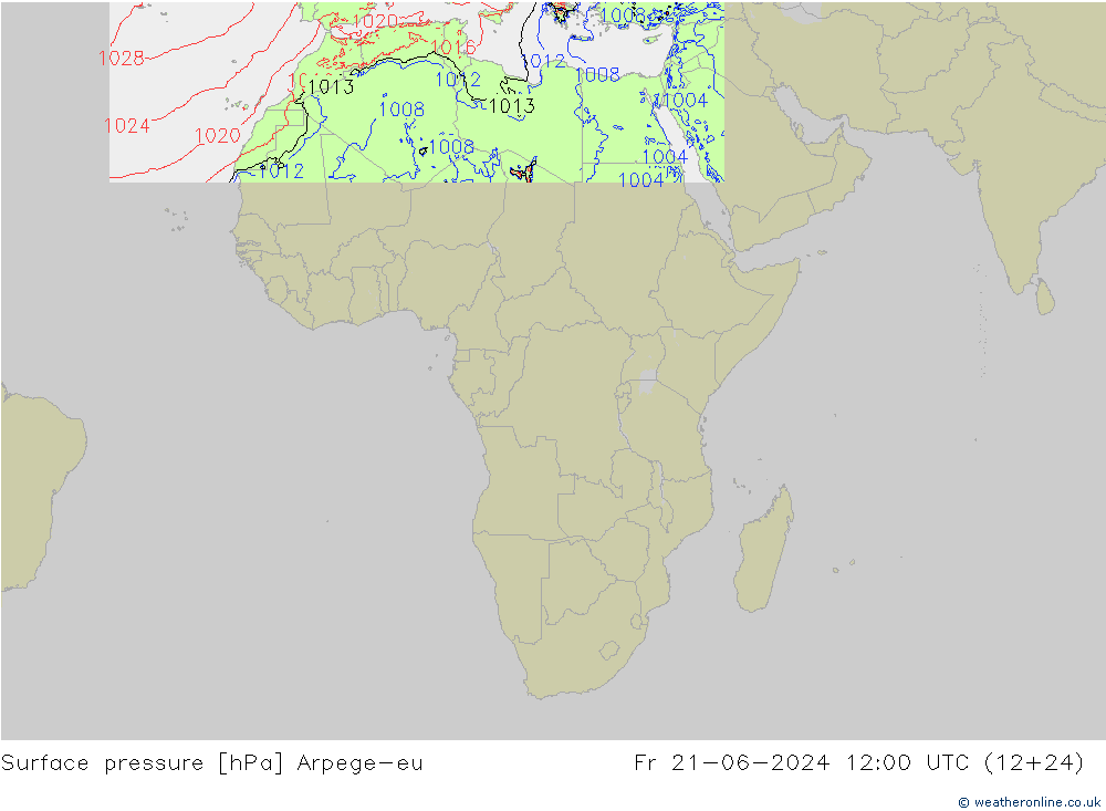 приземное давление Arpege-eu пт 21.06.2024 12 UTC