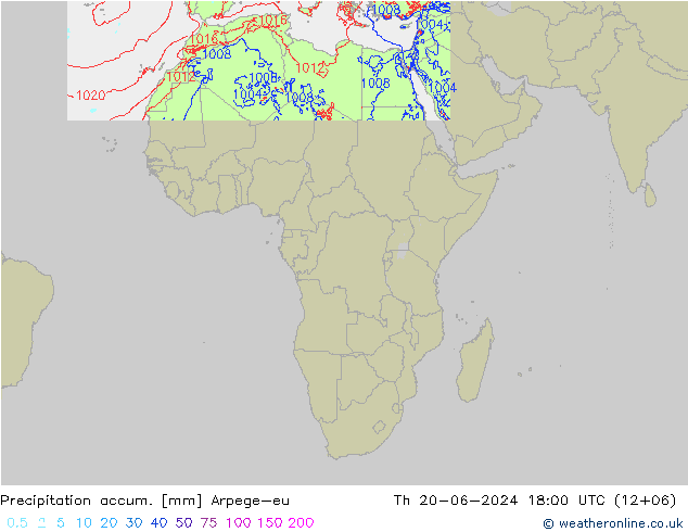 Precipitation accum. Arpege-eu Th 20.06.2024 18 UTC