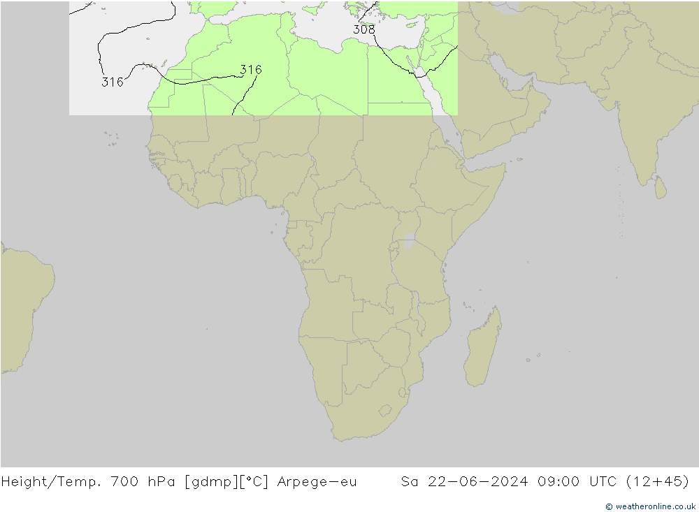 Yükseklik/Sıc. 700 hPa Arpege-eu Cts 22.06.2024 09 UTC