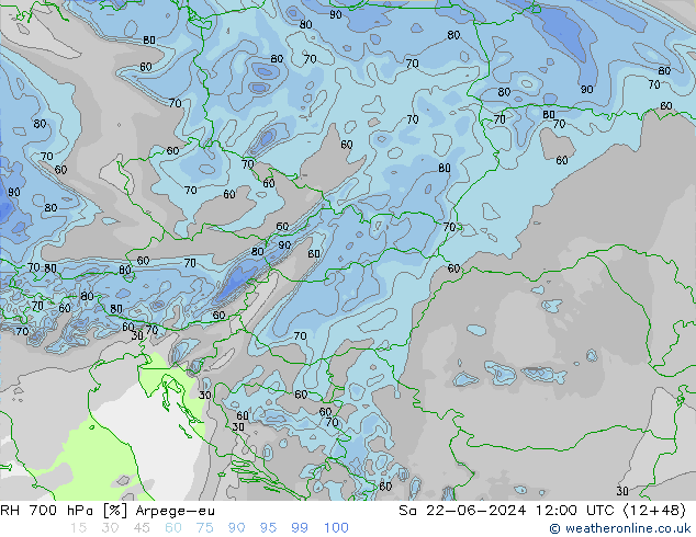 RH 700 hPa Arpege-eu sab 22.06.2024 12 UTC