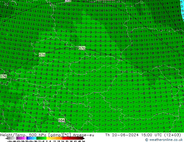 Height/Temp. 500 hPa Arpege-eu Th 20.06.2024 15 UTC