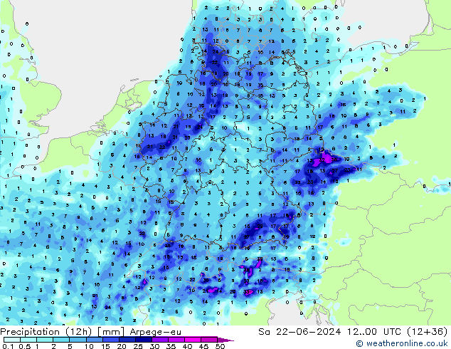 Precipitación (12h) Arpege-eu sáb 22.06.2024 00 UTC