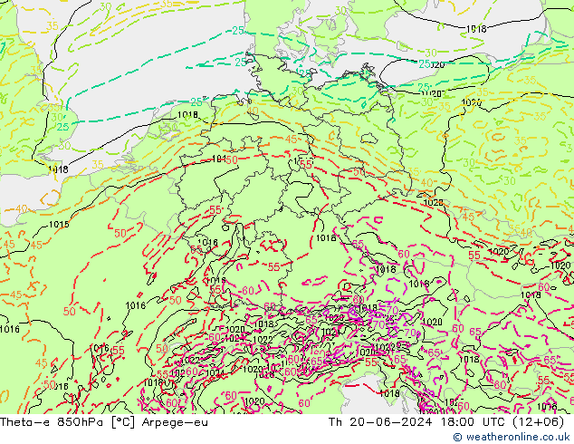 Theta-e 850hPa Arpege-eu Th 20.06.2024 18 UTC