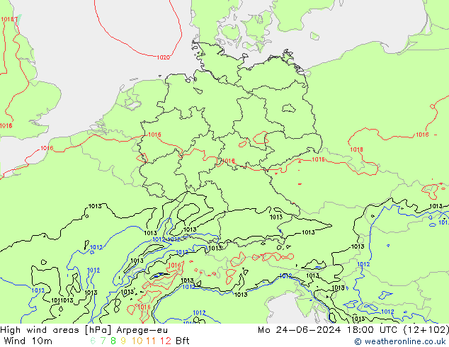 yüksek rüzgarlı alanlar Arpege-eu Pzt 24.06.2024 18 UTC