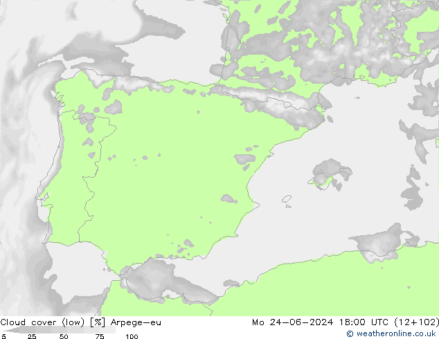 облака (низкий) Arpege-eu пн 24.06.2024 18 UTC