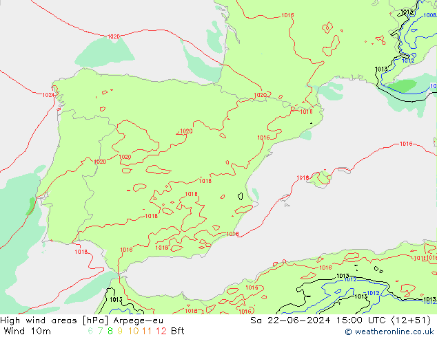 High wind areas Arpege-eu So 22.06.2024 15 UTC