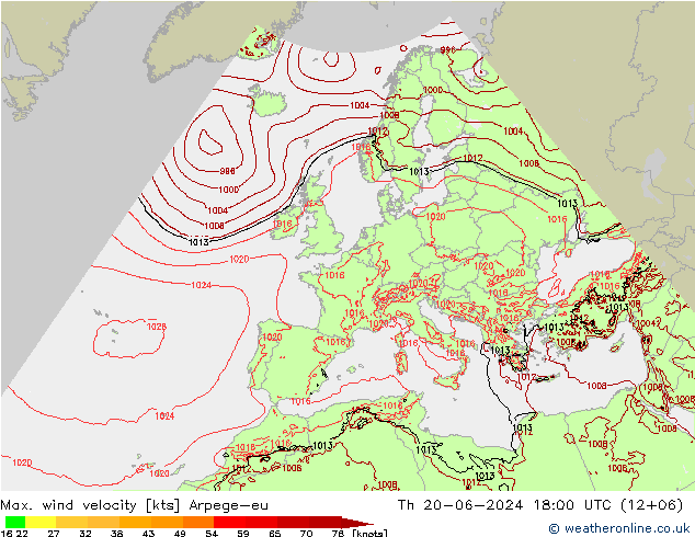 Max. wind snelheid Arpege-eu do 20.06.2024 18 UTC