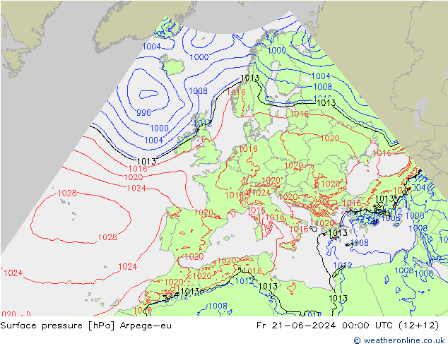 地面气压 Arpege-eu 星期五 21.06.2024 00 UTC