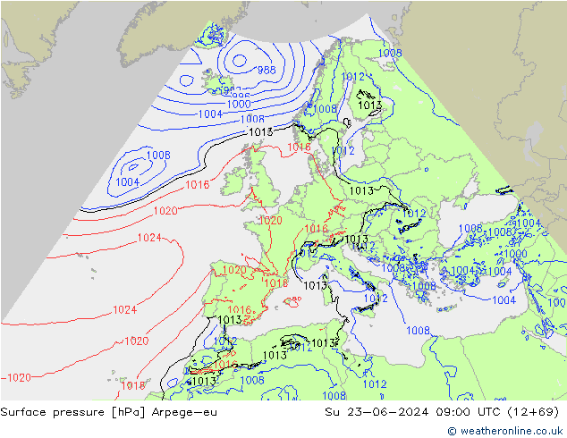 Atmosférický tlak Arpege-eu Ne 23.06.2024 09 UTC