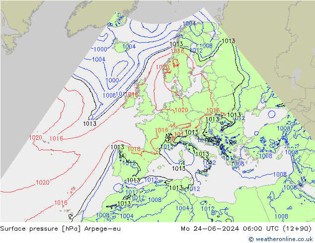 pressão do solo Arpege-eu Seg 24.06.2024 06 UTC