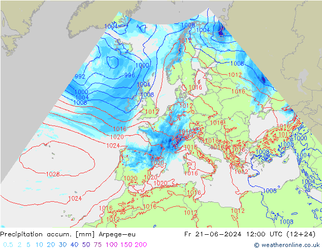 Precipitation accum. Arpege-eu pt. 21.06.2024 12 UTC