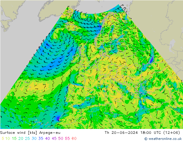 风 10 米 Arpege-eu 星期四 20.06.2024 18 UTC