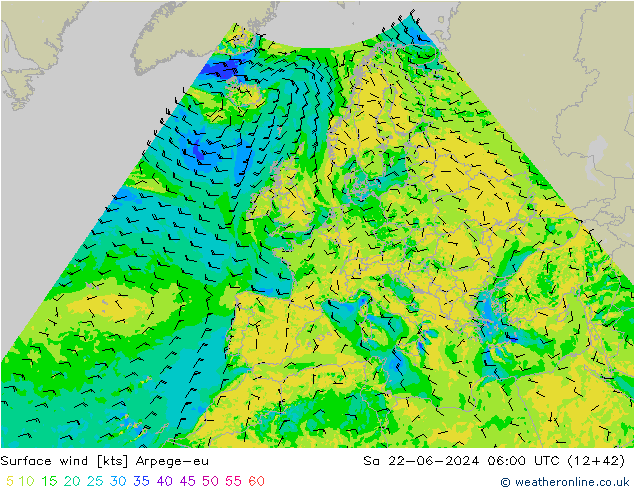 Surface wind Arpege-eu So 22.06.2024 06 UTC