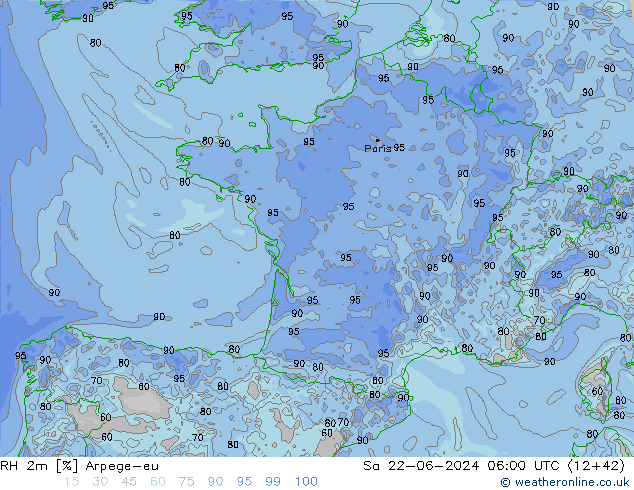 RH 2m Arpege-eu Sa 22.06.2024 06 UTC